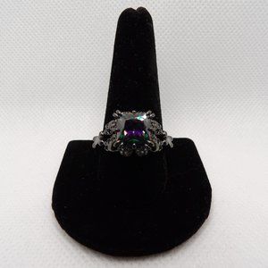 New Women's Black Ring W/Mystic Topaz CZ Sz 11.5